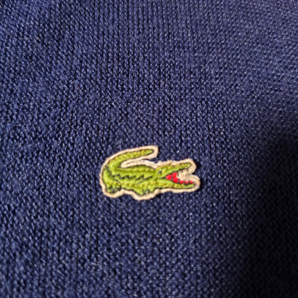 Izod Lacoste Mens XL Cardigan Sweater Navy Blue Vintage V-Neck Orlon Acrylic USA - Picture 4 of 6